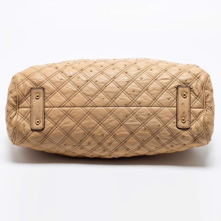 Pre Owned Marc Jacobs Beige Quilted Ostritch Leather Stam Satchel