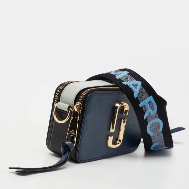 Pre Owned Marc Jacobs Two Tone Blue Leather Snapshot Crossbody Bag