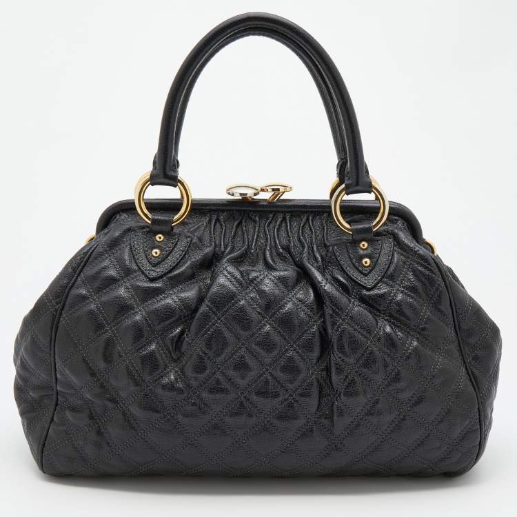 Pre Owned Marc Jacobs Black Quilted Leather Stam Satchel