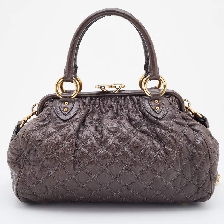 Pre Owned Marc Jacobs Etoupe Quilted Leather Stam Satchel