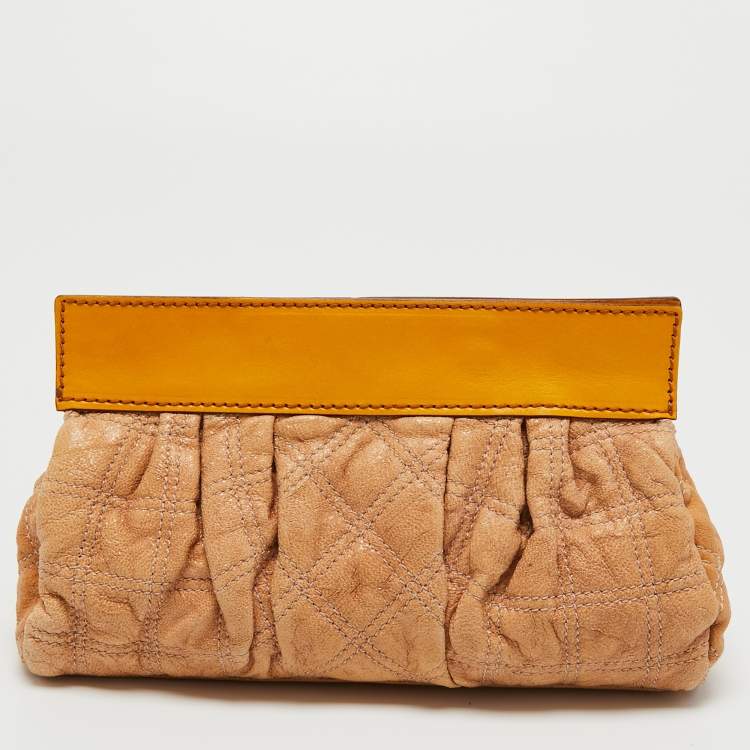 Pre Owned Marc Jacobs Beige/Yellow Quilted Leather Turnlock Clutch