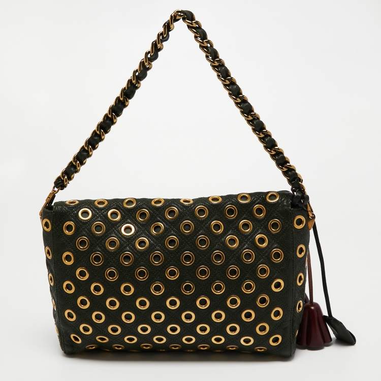 مملوكة مسبقًا Marc Jacobs Dark Green Studded Leather Flap Shoulder Bag