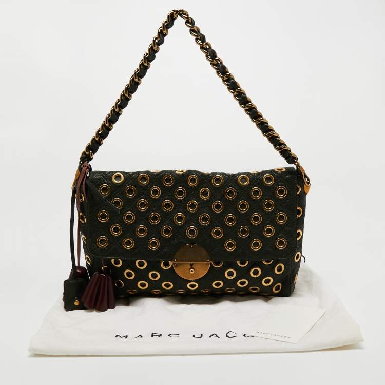 مملوكة مسبقًا Marc Jacobs Dark Green Studded Leather Flap Shoulder Bag