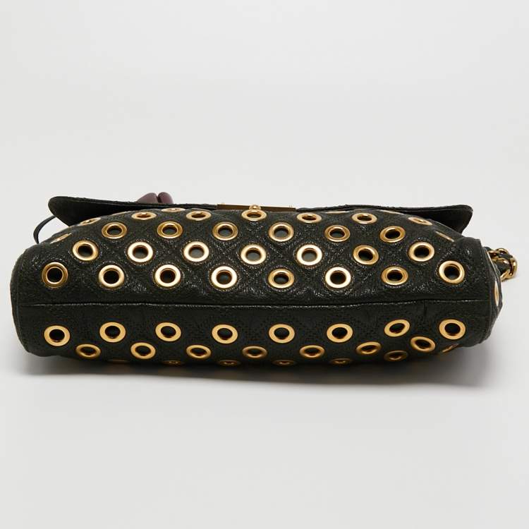 مملوكة مسبقًا Marc Jacobs Dark Green Studded Leather Flap Shoulder Bag