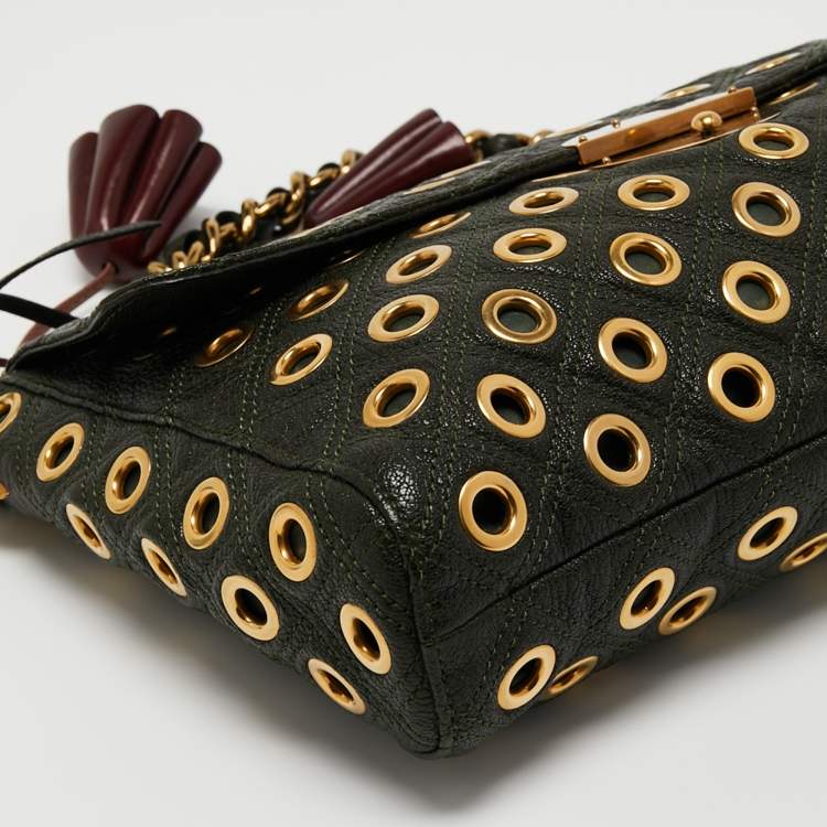 مملوكة مسبقًا Marc Jacobs Dark Green Studded Leather Flap Shoulder Bag