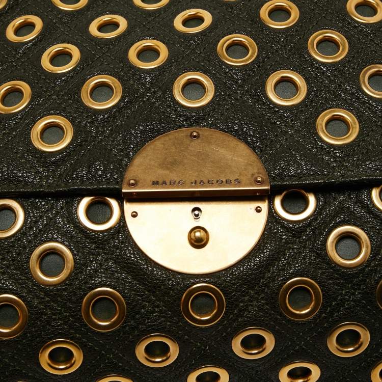مملوكة مسبقًا Marc Jacobs Dark Green Studded Leather Flap Shoulder Bag