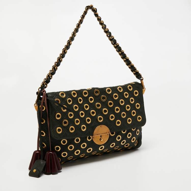 مملوكة مسبقًا Marc Jacobs Dark Green Studded Leather Flap Shoulder Bag