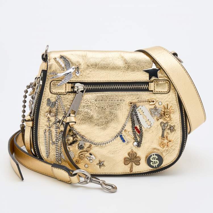 Pre Owned Marc Jacobs Gold Leather Charms and Trinkets Saddle Shoulder Bag
