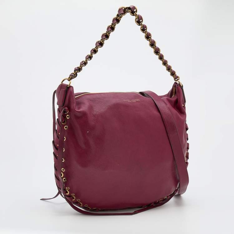Pre Owned Marc Jacobs Burgundy Leather Lace Nomad Hobo