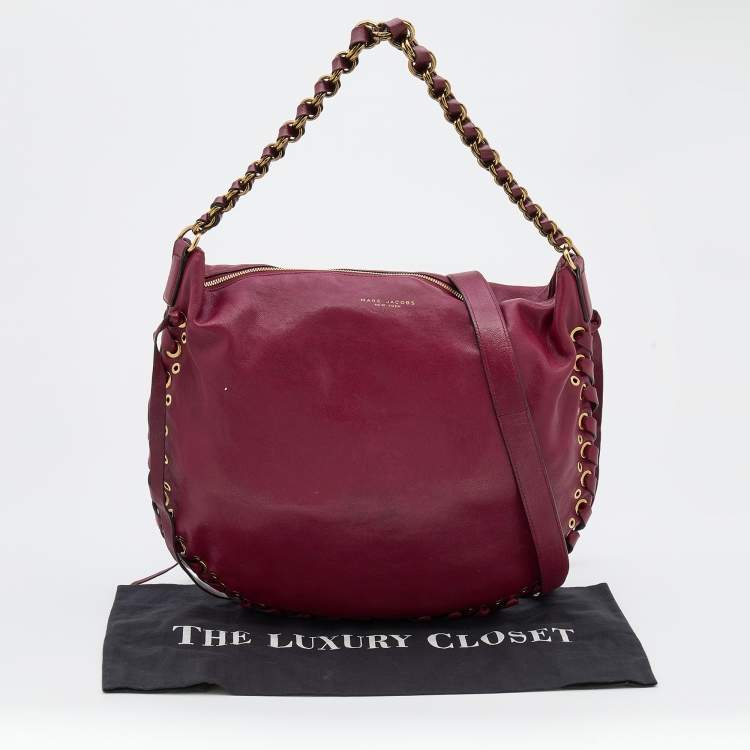 Pre Owned Marc Jacobs Burgundy Leather Lace Nomad Hobo