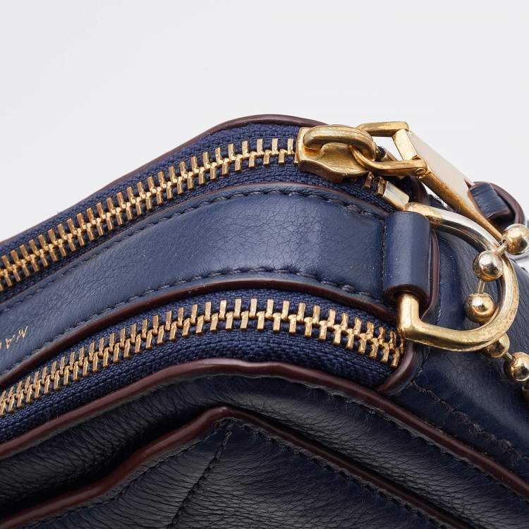 Pre Owned Marc Jacobs Navy Blue Leather Double Zip Crossbody Bag