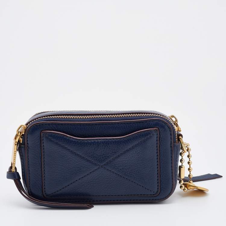 Pre Owned Marc Jacobs Navy Blue Leather Double Zip Crossbody Bag