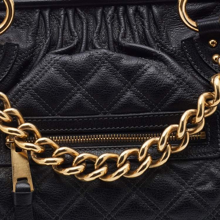 Pre Owned Marc Jacobs Black Quilted Leather Stam Satchel Bag