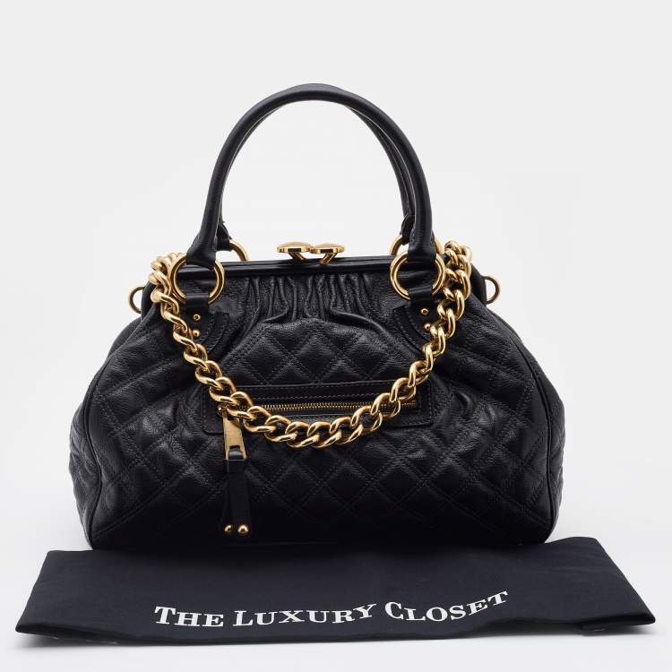 Pre Owned Marc Jacobs Black Quilted Leather Stam Satchel Bag