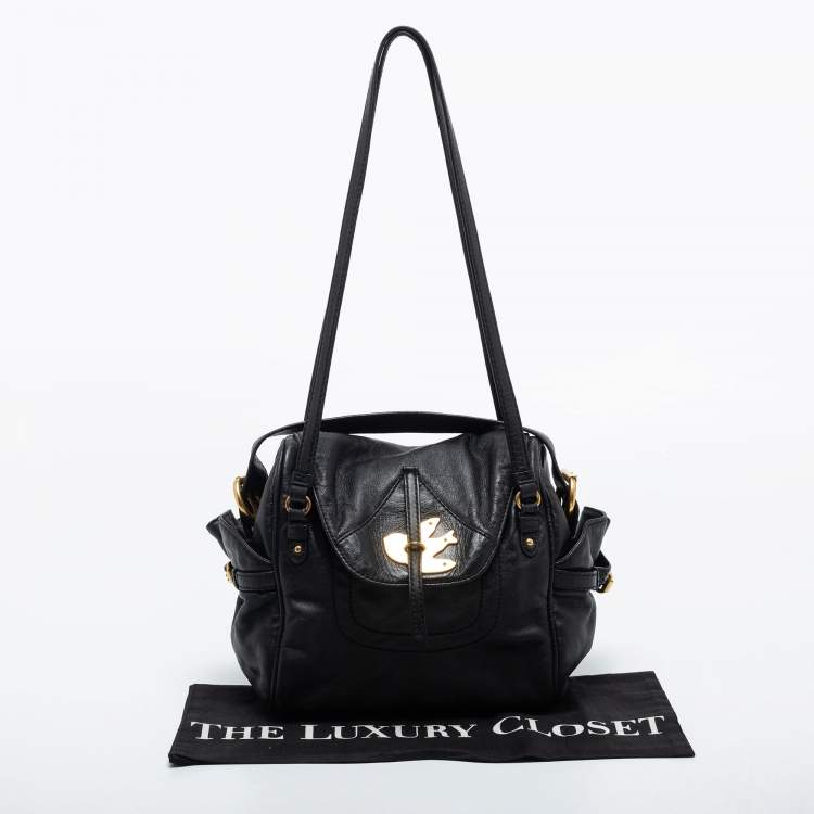 Pre Owned Marc Jacobs Black Leather Petal to the Metal Natasha Bird Shoulder Bag