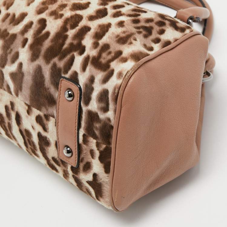 Pre Owned Marc Jacobs Dusty Pink Animal Printed Calf Hair and Leather Stam Satchel