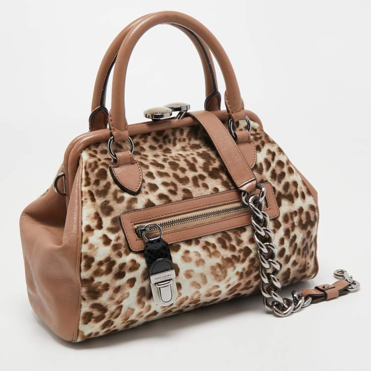 Pre Owned Marc Jacobs Dusty Pink Animal Printed Calf Hair and Leather Stam Satchel