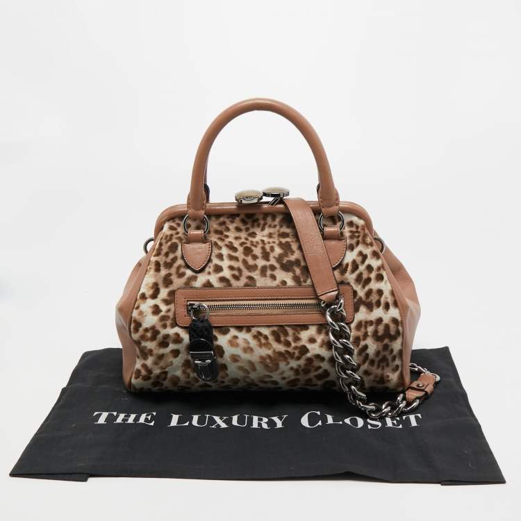 Pre Owned Marc Jacobs Dusty Pink Animal Printed Calf Hair and Leather Stam Satchel