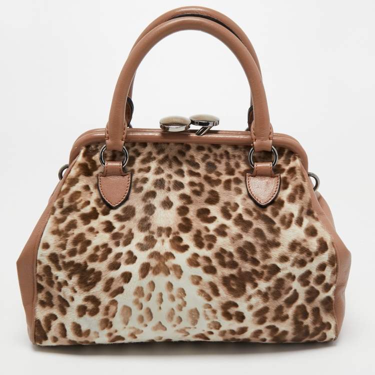Pre Owned Marc Jacobs Dusty Pink Animal Printed Calf Hair and Leather Stam Satchel