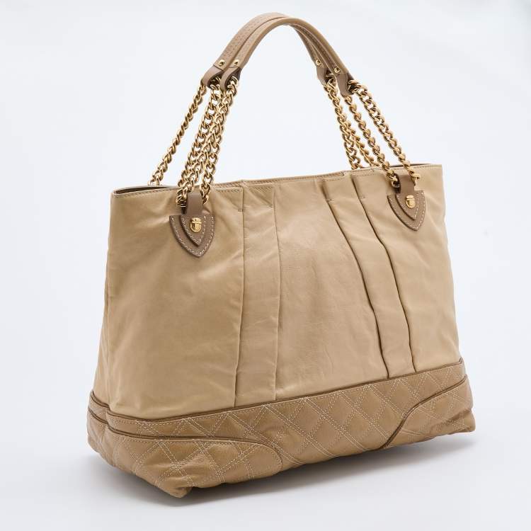 Pre Owned Marc Jacobs Beige Leather Mix Quilted Classic East-West Tote Bag