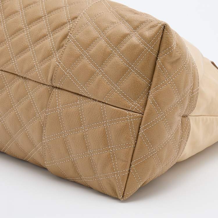 Pre Owned Marc Jacobs Beige Leather Mix Quilted Classic East-West Tote Bag