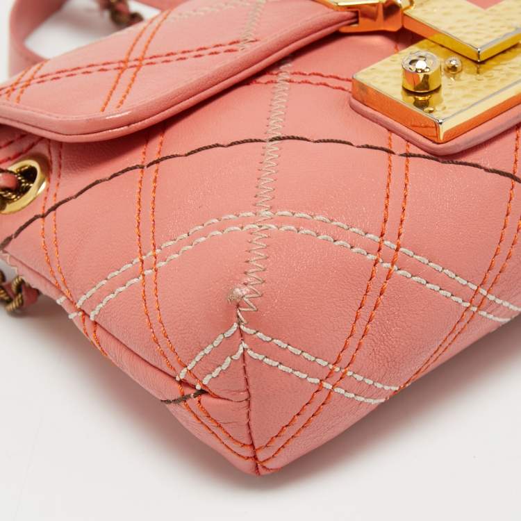 Pre Owned Marc Jacobs Peach Quilted Leather Flap Crossbody Bag