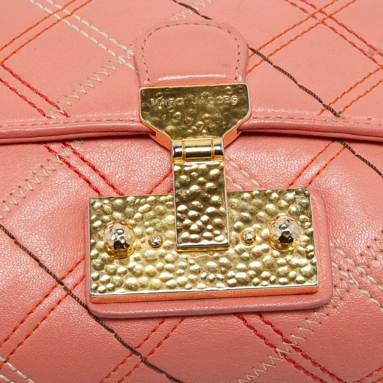Pre Owned Marc Jacobs Peach Quilted Leather Flap Crossbody Bag
