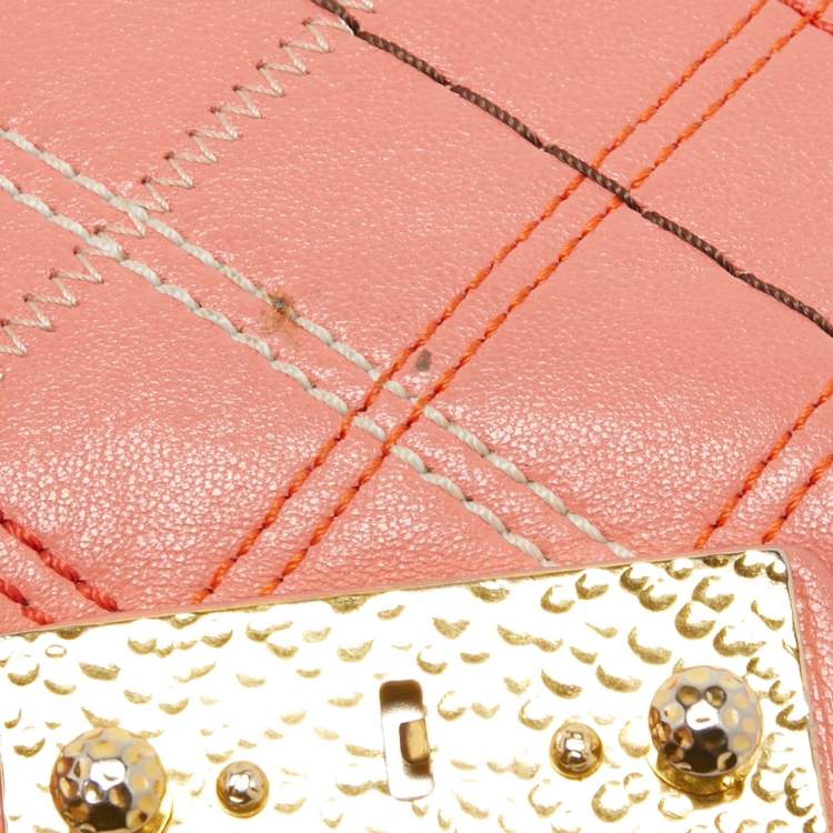 Pre Owned Marc Jacobs Peach Quilted Leather Flap Crossbody Bag