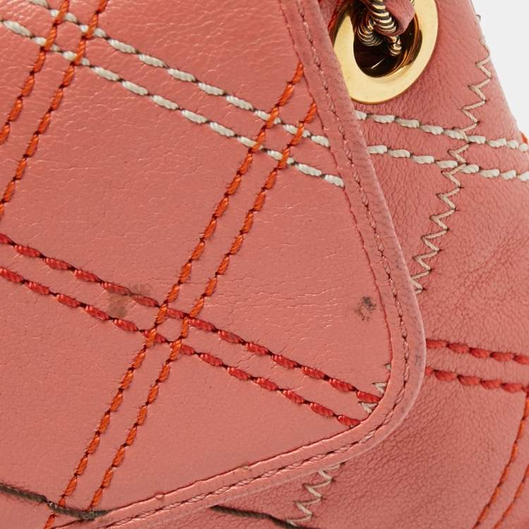Pre Owned Marc Jacobs Peach Quilted Leather Flap Crossbody Bag