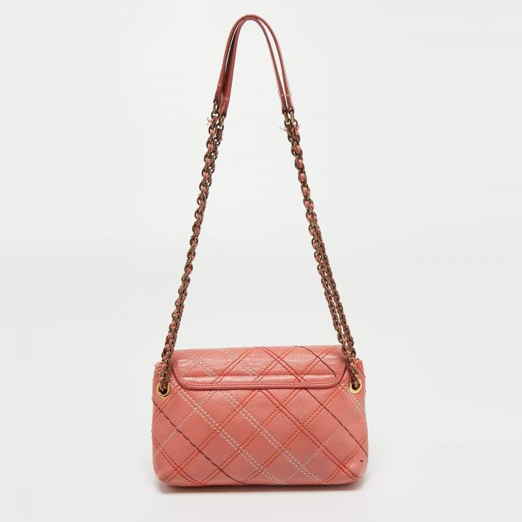Pre Owned Marc Jacobs Peach Quilted Leather Flap Crossbody Bag