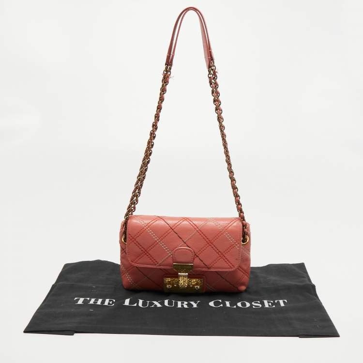 Pre Owned Marc Jacobs Peach Quilted Leather Flap Crossbody Bag