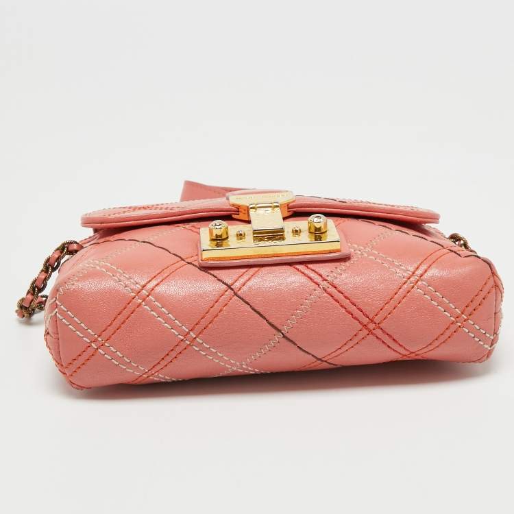 Pre Owned Marc Jacobs Peach Quilted Leather Flap Crossbody Bag