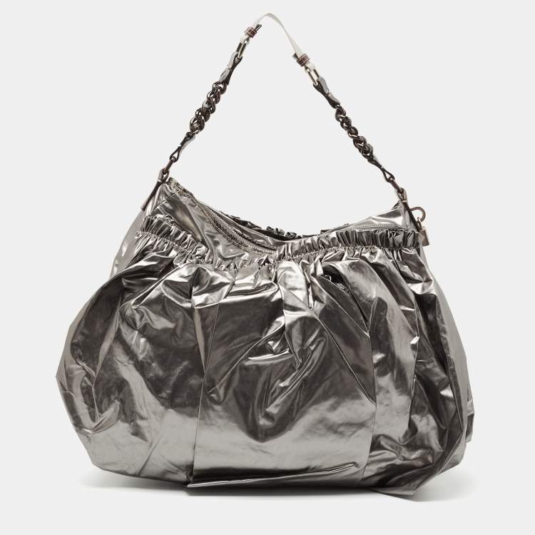 Pre Owned Marc Jacobs Silver Synthetic Leather Parachute Hobo