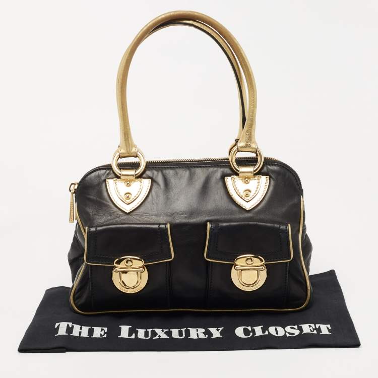 Pre Owned Marc Jacobs Black/Gold Leather Classic Blake Satchel