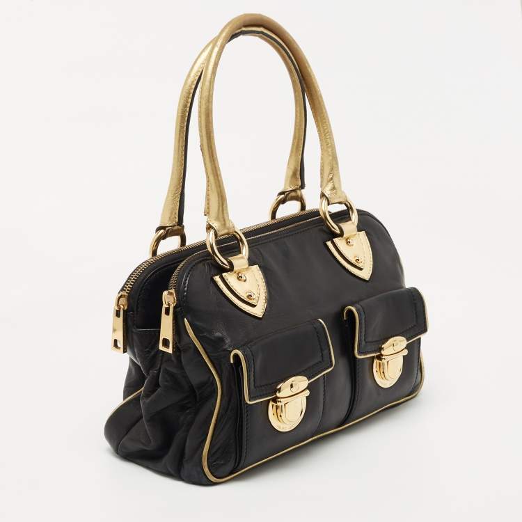 Pre Owned Marc Jacobs Black/Gold Leather Classic Blake Satchel
