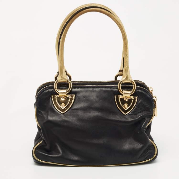 Pre Owned Marc Jacobs Black/Gold Leather Classic Blake Satchel
