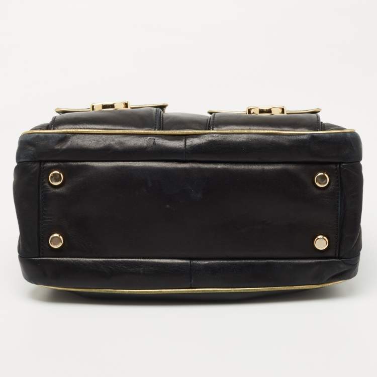 Pre Owned Marc Jacobs Black/Gold Leather Classic Blake Satchel