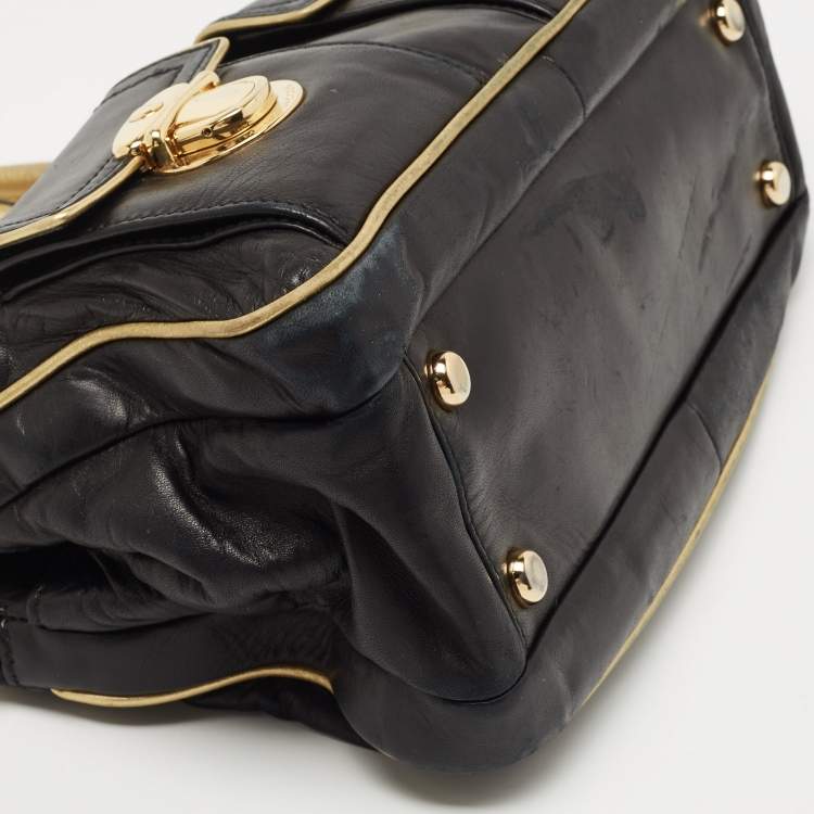 Pre Owned Marc Jacobs Black/Gold Leather Classic Blake Satchel