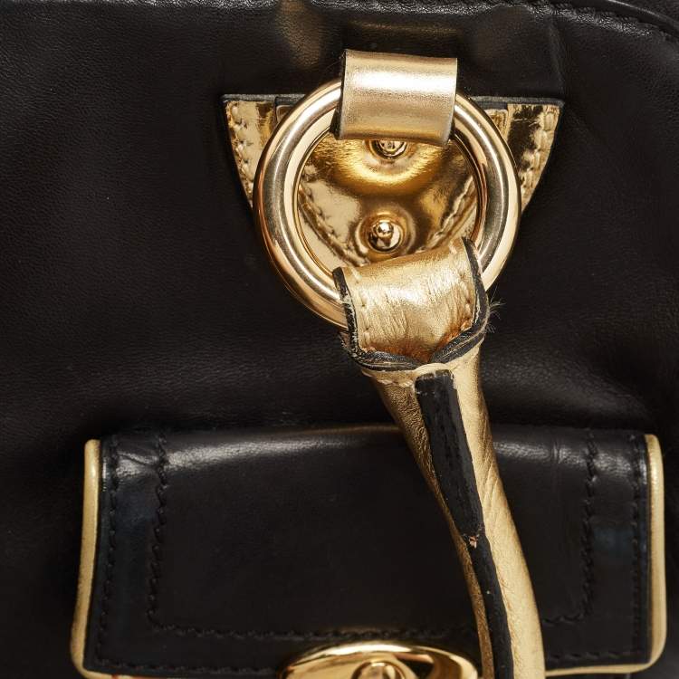 Pre Owned Marc Jacobs Black/Gold Leather Classic Blake Satchel