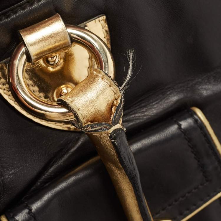 Pre Owned Marc Jacobs Black/Gold Leather Classic Blake Satchel