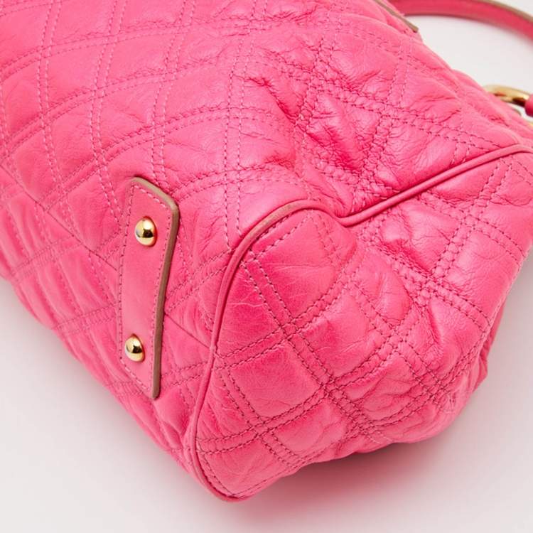 Pre Owned Marc Jacobs Neon Pink Quilted Leather Stam Satchel