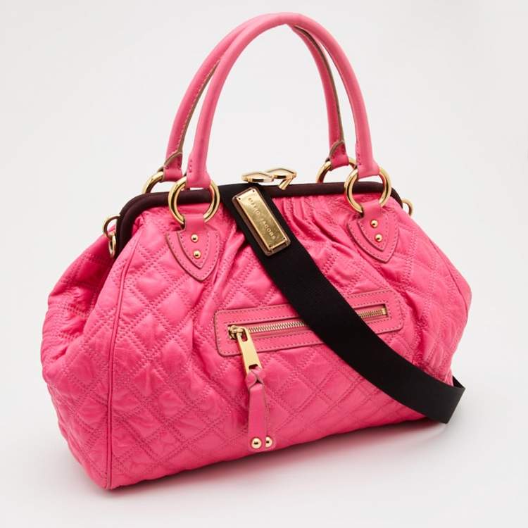 Pre Owned Marc Jacobs Neon Pink Quilted Leather Stam Satchel