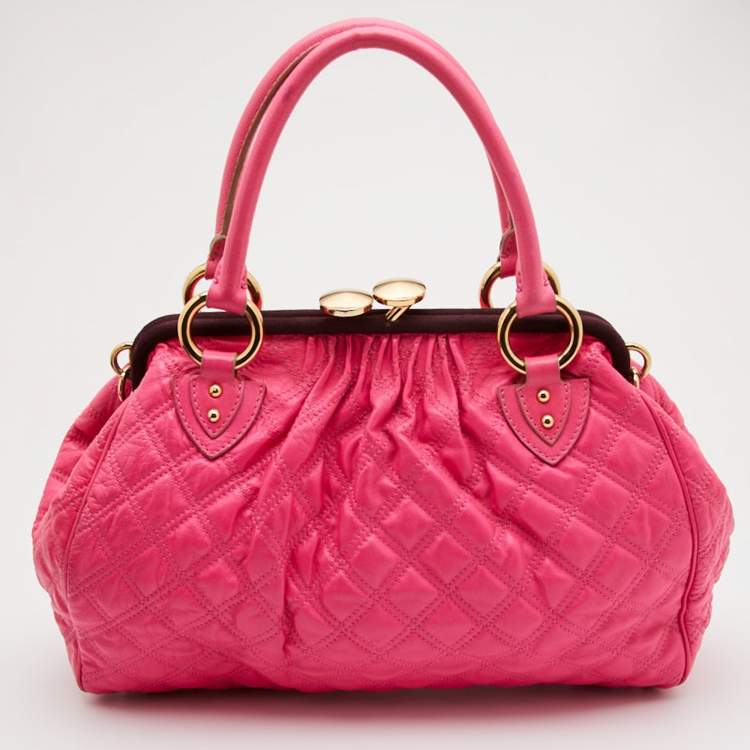 Pre Owned Marc Jacobs Neon Pink Quilted Leather Stam Satchel