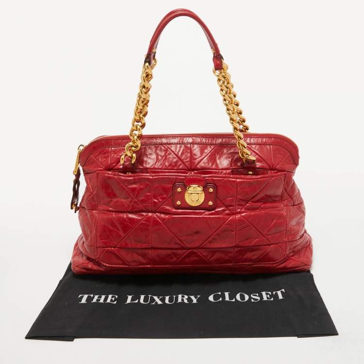 Pre Owned Marc Jacobs Red Quilted Leather Chain Satchel