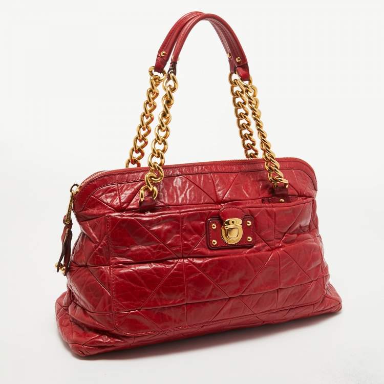 Pre Owned Marc Jacobs Red Quilted Leather Chain Satchel