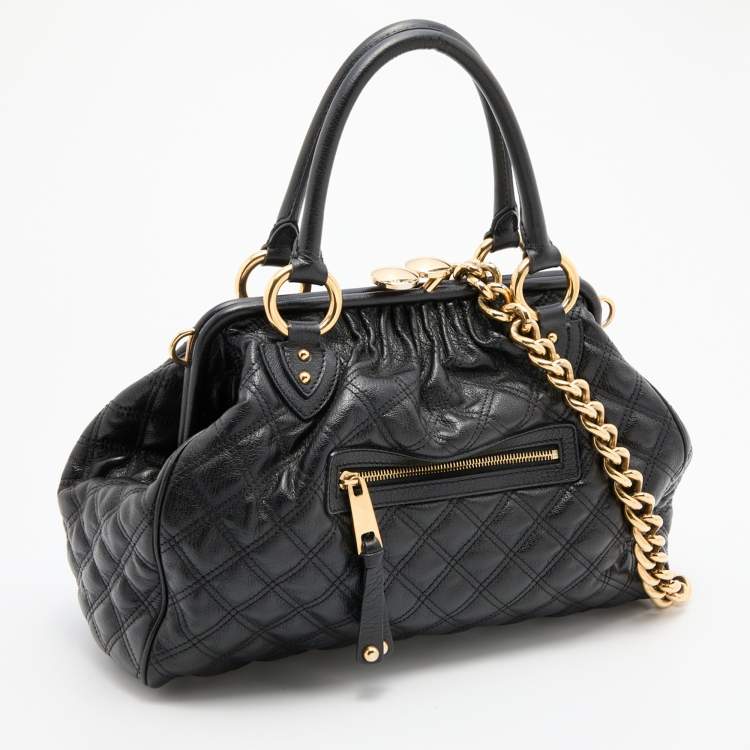 Pre Owned Marc Jacobs Black Quilted Leather Stam Satchel