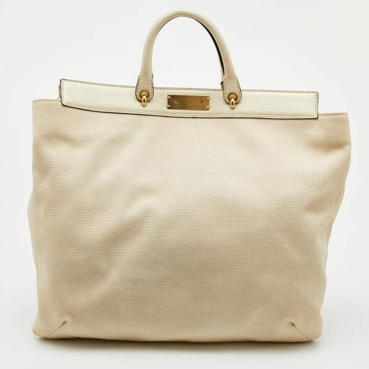Pre Owned Marc Jacobs Beige Canvas and Leather Large Robert Duffy Bag on Bag Tote