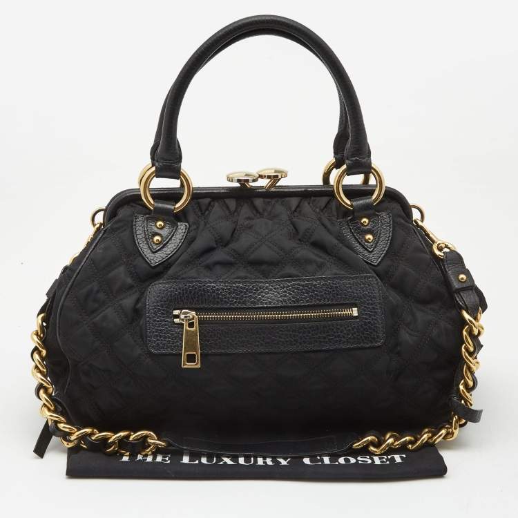 Pre Owned Marc Jacobs Black Quilted Nylon and Leather Stam Satchel
