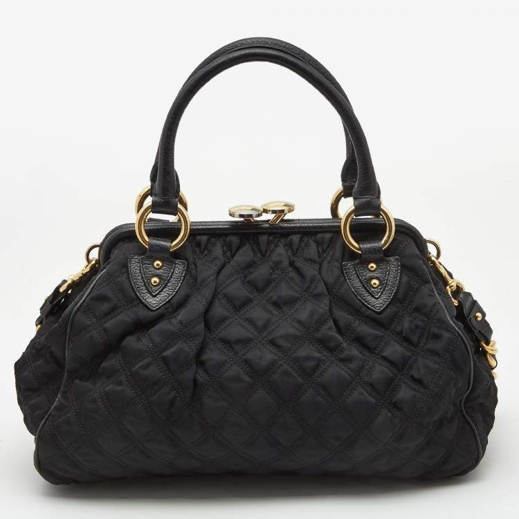 Pre Owned Marc Jacobs Black Quilted Nylon and Leather Stam Satchel