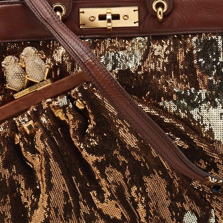 Pre Owned Marc Jacobs Gold/Brown Sequin and Leather Robert Duffy Hobo